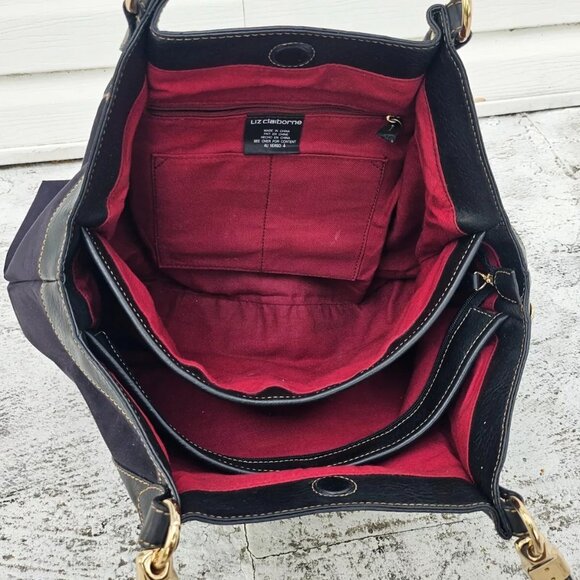 Liz Claiborne Women Handbag Black Faux Suede/Leather Shoulder Bag Multi Compartm - Picture 9 of 12